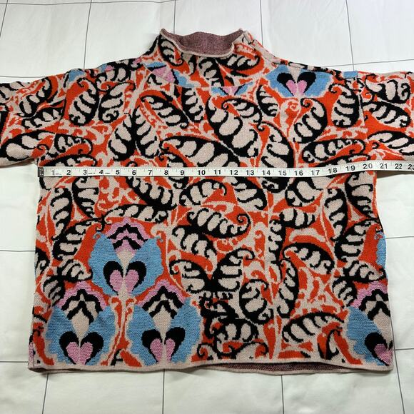 Anthropologie Maeve Carys Sweater Womens XS Orange Black Mock Neck Artsy Knit - Picture 8 of 9